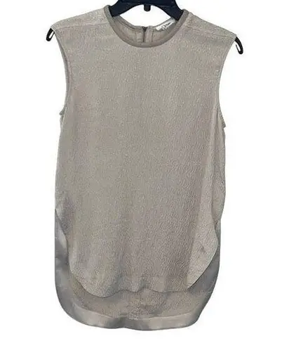 Helmut Lang Womens Tissue Silk Leather Trim High Low Sleeveless Blouse Taupe Pet