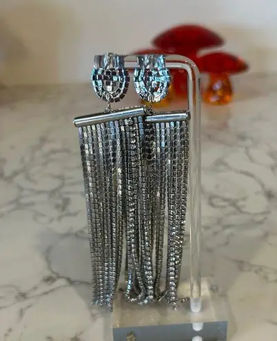 Silver Sparkly Rhinestone Dangle Dangly Earrings