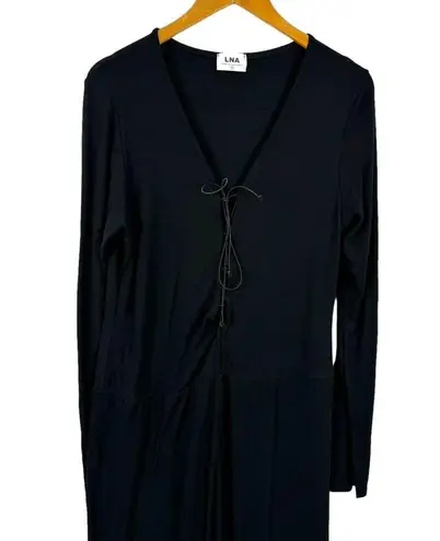 LNA Kalaya Ribbed Knit Black Long Sleeve Bodycon Lace Up Front Jumpsuit Size 1X