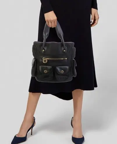 Moschino Black Nylon Handbag Leather Detailing VINTAGE Designer Luxury Italy