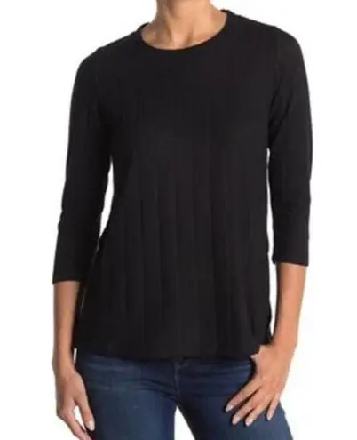 Bobeau NWT Wide Rib Crew Neck Side Slit Top Black Size Small Knit Casual