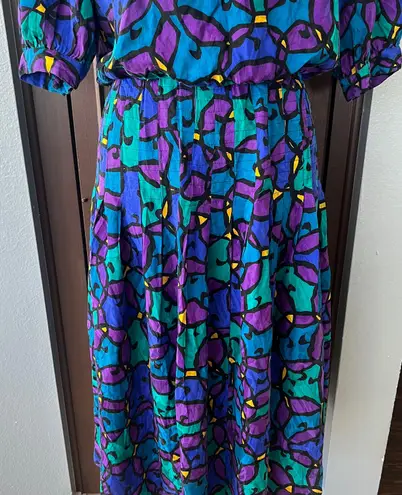 Vintage Lane’s Abstract Multicolor Silk Midi Dress Multiple Size 10