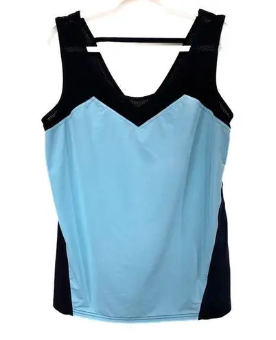 Livi Active Sleeveless Top, Sky Blue & Black, Mesh on Back Black Size 14