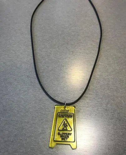 Handmade Gothic Caution Sign slippery floor Necklace - Cool & Chic Antique vintage emo