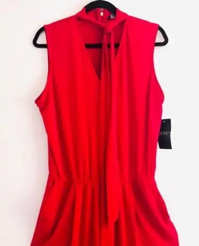 Lauren Ralph Lauren Jumpsuit XL NWT Simran Necktie Choker Cut Out Red Party