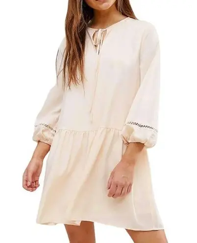 After Market New Blouson Sleeve Tie Neck Smock Mini Dress Champagne