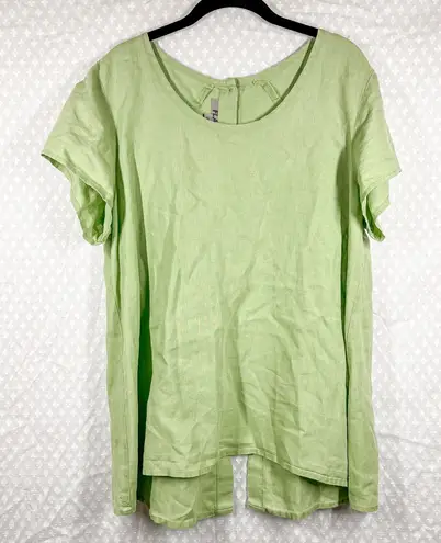 Flax Green Linen Button Back Short Sleeve Top
