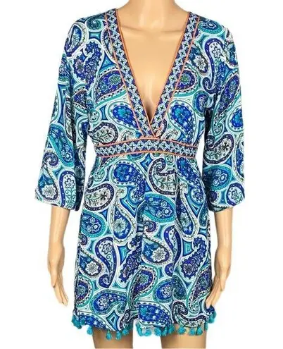 Trina Turk  “Provence” blue/teal/white paisley dress/Swim cover-up. Small. EUC