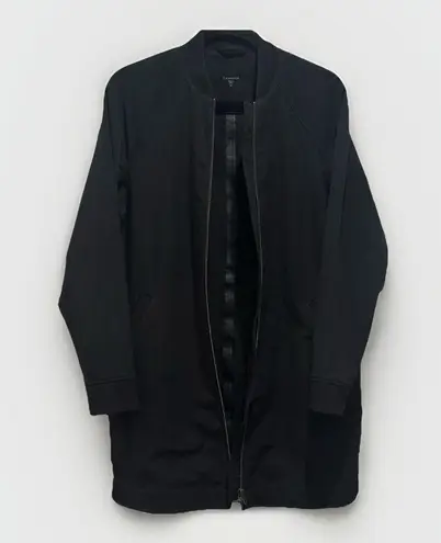 Garnet Hill Size XS Black Longline Bomber Full Zip Jacket Water-Resistant Coat