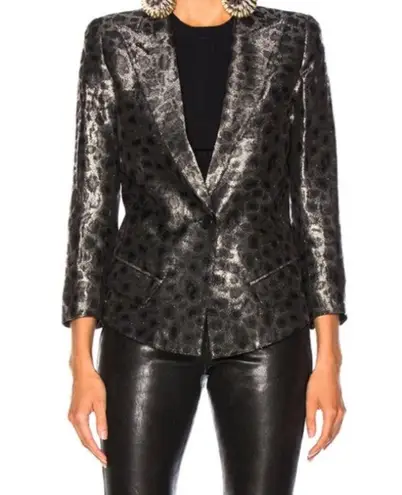 SMYTHE Film Fest Sharp Shoulder Blazer Metallic Leopard Gray Size 2