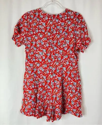 Circles 'N Sand | Vintage Floral Red Button Short Sleeve Romper M Size M