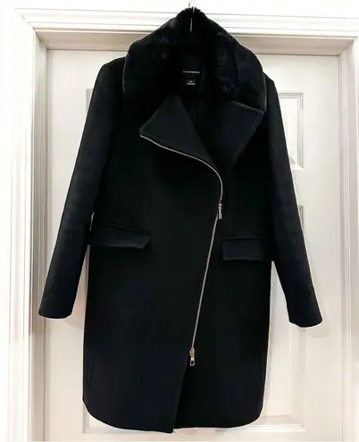 Club Monaco Wool Josette Faux Fur Removable Collar Zip Peacoat Black Large $495