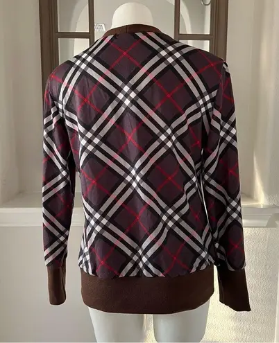 Merokeety Plaid Sweater Cardigan Brown Purple Size L