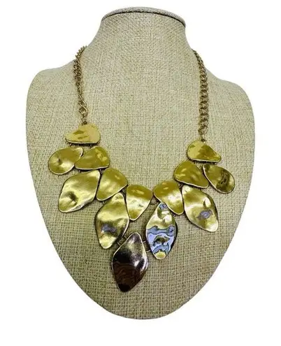 Hammered Like Flat Stones Gold Tone 16" Adjustable Necklace Statement Piece