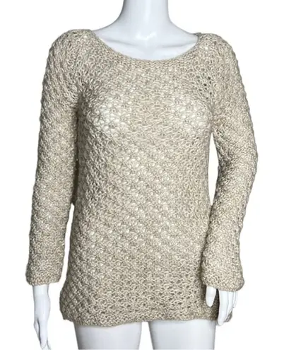 Berretti Sweater Womens Small Tan Open Knit Wool Alpaca Neutral Minimalist