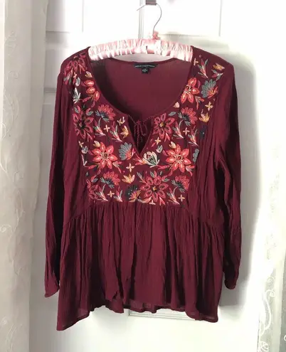 American Eagle outfitters cotton blended embroidery babydoll blouse top, size L