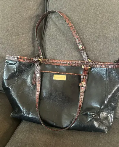 Brahmin Arno Tuscan Black and Brown Leather Satchel Shoulder Bag Purse - Vintage