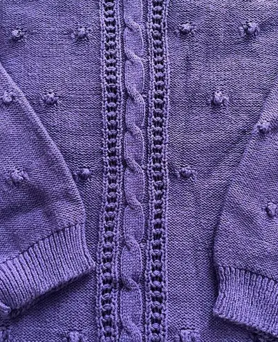 Vintage Beldoch Popper purple cable knit popcorn stitch pattern cropped sweater