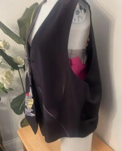 Robert Daskal Hand Painted & Sewn Men's Silk Vest Artistic Design vintage Black