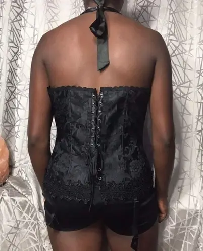 Vtg Classic black floral lingerie top corset Size L