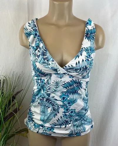 La Blanca White & Blue Floral Leaf Print 2 Piece Tankini Swim Bathing Suit Set
