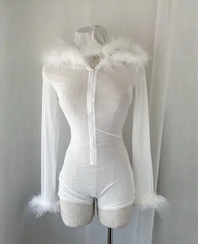 White Mesh Rave Festival Fur Romper