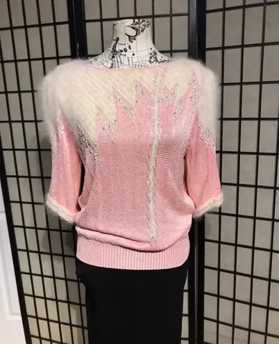 Vintage Crochet Macrame Angora chunky knit Breathable Pastel sweater shirt coquette coastal cottage Western Pink Size M