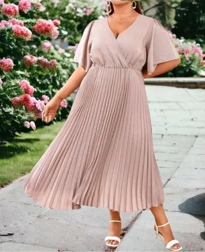 Asos design pretty pale blush wrap around style pleated dress Purple Size 14