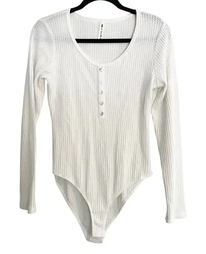 Vanilla Bay Waffle Knit Bodysuit Henley Long Sleeve White Size M Fairycore Cozy