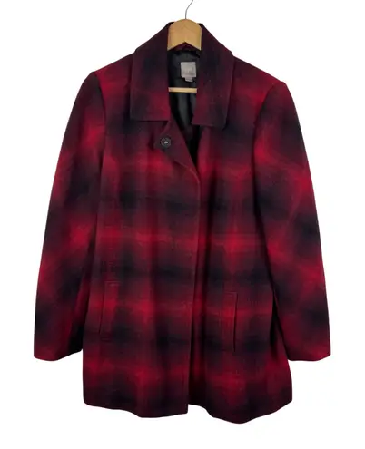 J Jill Plaid Wool Blend Coat Jacket Medium Holiday Winter Warm Cozy Preppy Fall Red