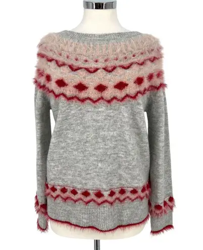 FATE Fair Isle Sweater Crewneck Gray Red Pink Size Medium
