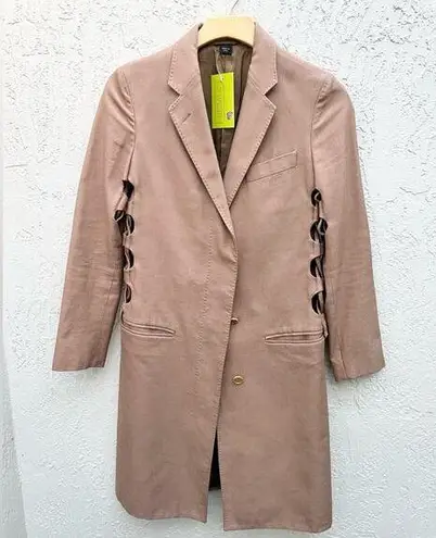 Helmut Lang Long Sleeve Side Cut Out Button Front Long Coat Brown Women's US 6