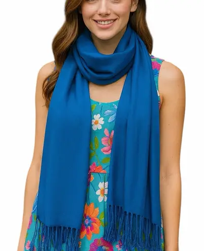 Women’s Bundle 3 Oblong Scarfs Solid Color Fringe Pink Peacock Blue Hot Pink