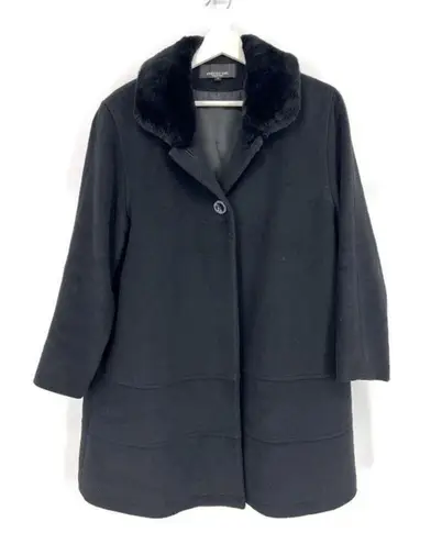 Jones New York  Collection Angora Wool Fur Collar Coat Black 10