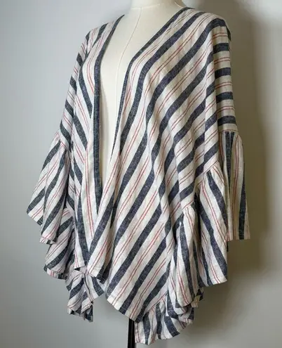 Laurie Felt Linen Blend Open Front Cardigan Flutter Sleeve Women’s Size M/L Blue