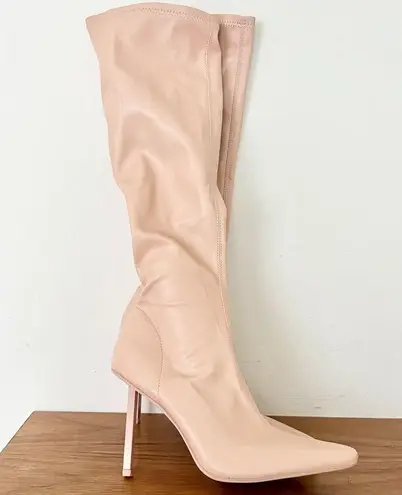 NWOT Femme LA Whistler Leather Pointed Stiletto Knee High Boots Latte 38 / 7.5