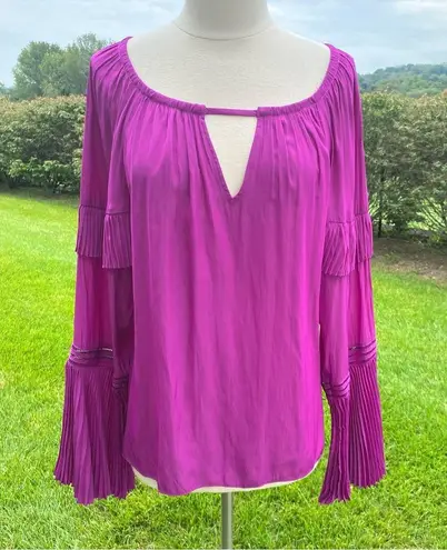 Ramy Brook Harvey Flared-Sleeve Keyhole Blouse