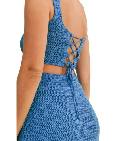 Mable Blue Skies Crochet Crop Top and Skirt Set Blue Size Large NWT