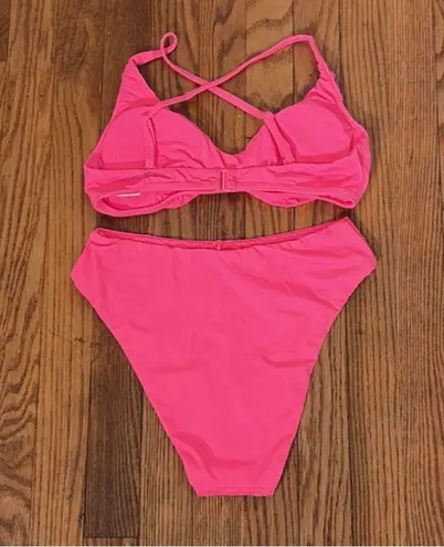 ANDIE Bikini Set Valencia Top 90s High Waisted Bottom Neon Pink size Medium NWT