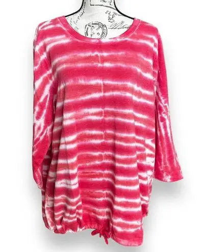 Lane Bryant Livi  Tie Dye Bright Pink White Sweatshirt Cinch Hem Soft Comfy 10/12