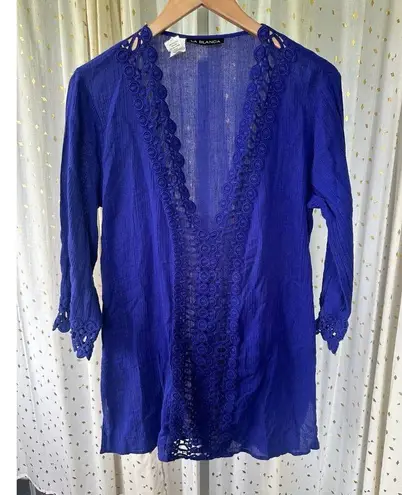 La Blanca 100% Cotton Hollow Out Crochet Applique Trim Swim Cover Up Tunic Dress