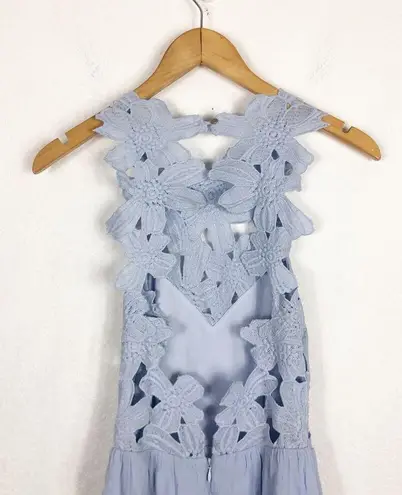 Saylor x Free People Melody Madi Maxi Dress Size XS Sky Blue Crochet Hi Low