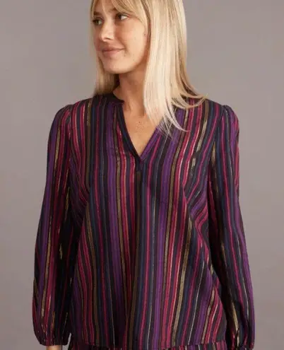 Marine layer  Jamie Banded Collar Top in Lurex Multi Stripe