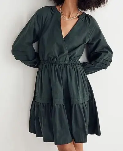 Madewell NWT  Cotton Poplin Wrap Mini Dress Dark Palm Green Women’s Size XL NEW