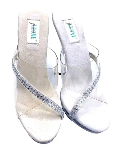 Leone Ava Lucite Platform Rhinestone Strap High Heel Sandals 6 Slip