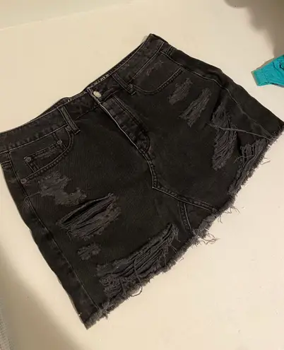 American Eagle Ripped Black Denim Skirt