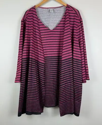 Catherines Sweater Blouse Womens 4X Pink Black Striped 3/4 Sleeve Two