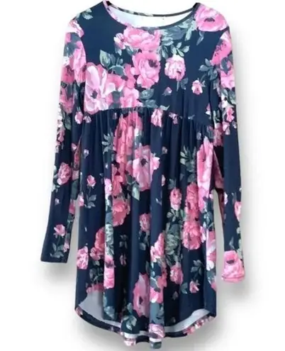 Macr & Steve Floral‎ Long Sleeve Babydoll Tunic with Flared Hem Gray