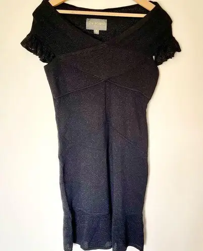 ZAC POSEN x Target Metallic Sparkle Knit Sweater Dress Crochet Ruffle Black Med