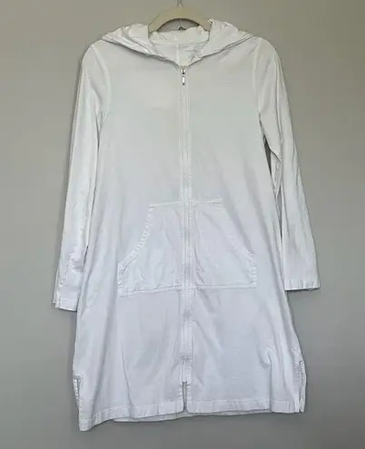 Lands'End  White Cotton Hooded Swim Coverup with hood and front zipper - Size S